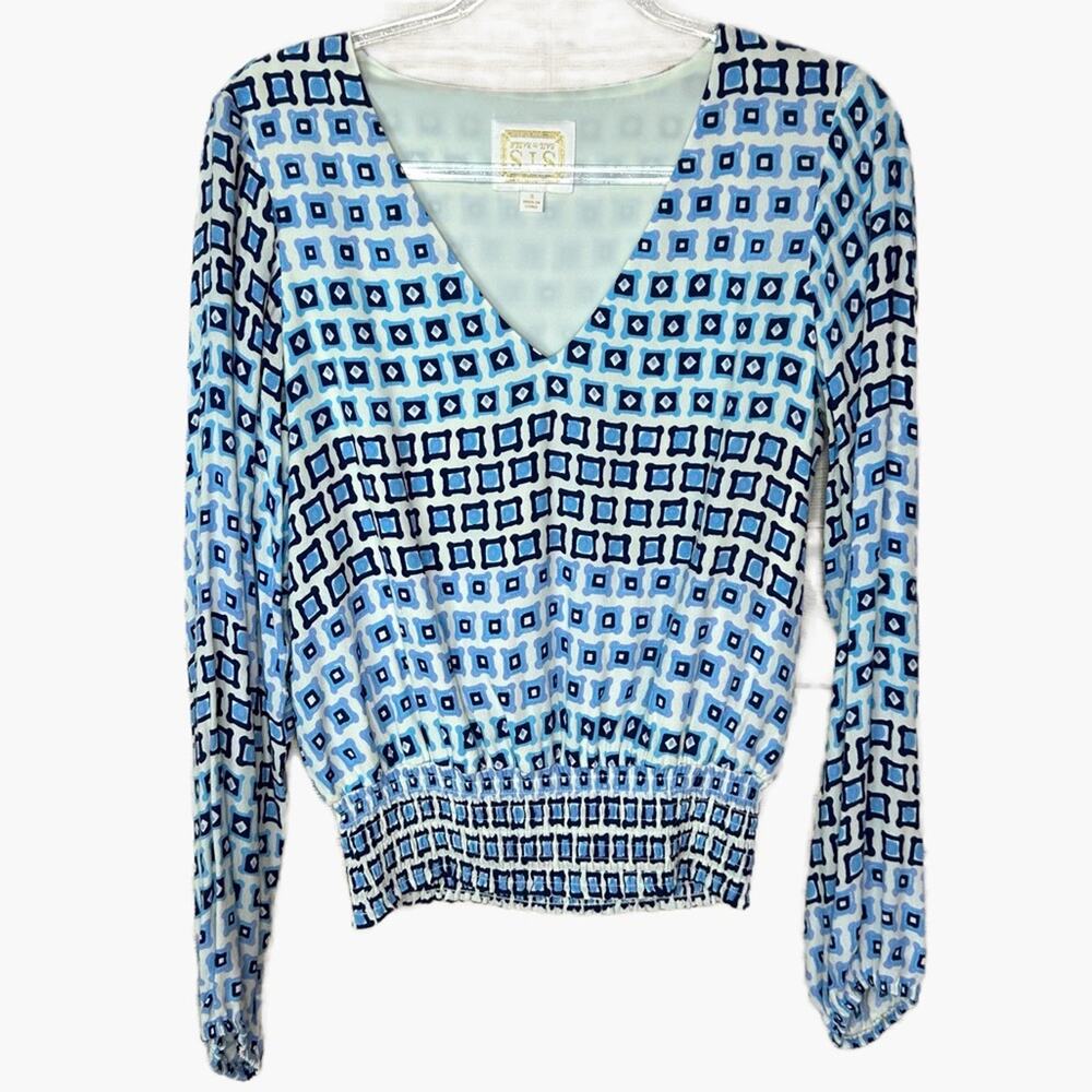 Sail & Sable Long Sleeve Accordion waist Blouse - GEOMETRIC PRINT